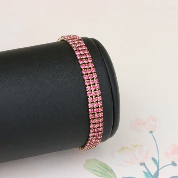 "Rose Gold Bracelet with Pink Crystal Rows, XPBL1012 - Picture 9 of 12